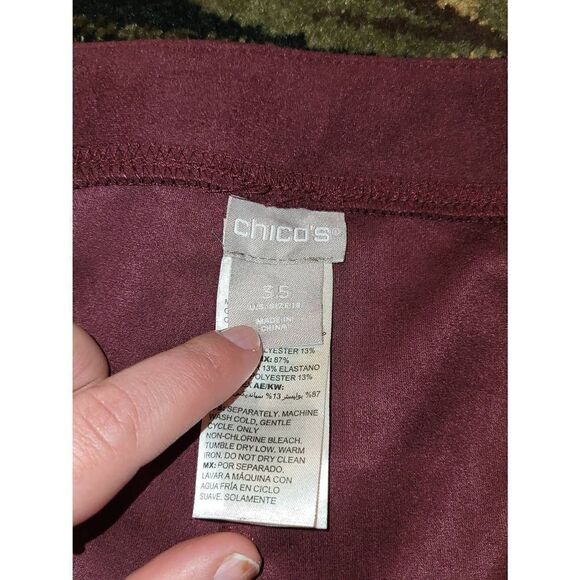 Chico's Faux Suede Pull On Skinny Pants Burgundy Women's 18 - Picture 2 of 5